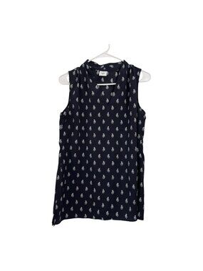 Cabi Womens Black Sleeveless V-Neck Top With White Floral Pattern Size S